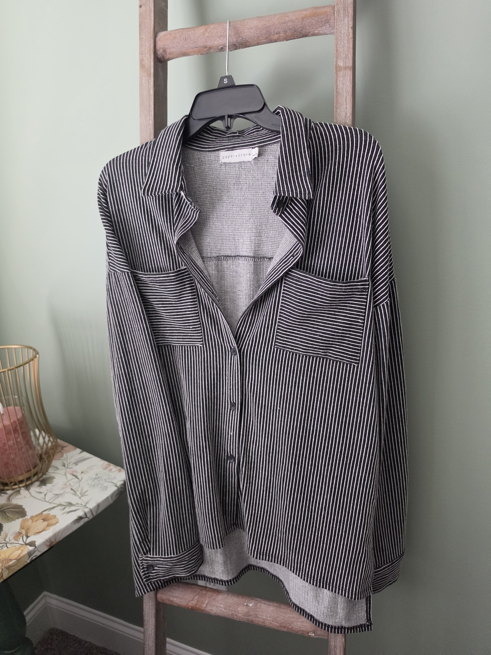 Paper Crane Black and White Striped Button-Down Shirt